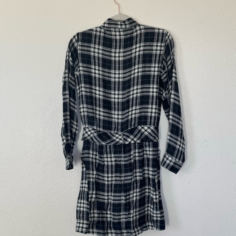 REVOLVE HEARTLOOM KASEY DRESS PLAID SHIRTDRESS BLACK WHITE TIE WAIST XS NEW $120 - Picture 4 of 11